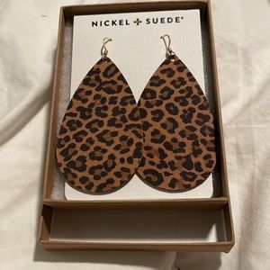 Nickel & Suede Leopard Print Leather Teardrop Earrings size Medium.